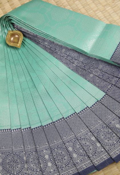 Sky Blue Visiri Madippu Silk Sarees with Silver Zari Geometric Shapes