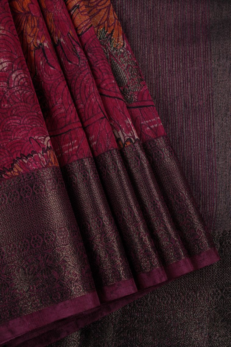 Magenta  Pink Art Silk with Bronze Zari Floral Patterns view 1