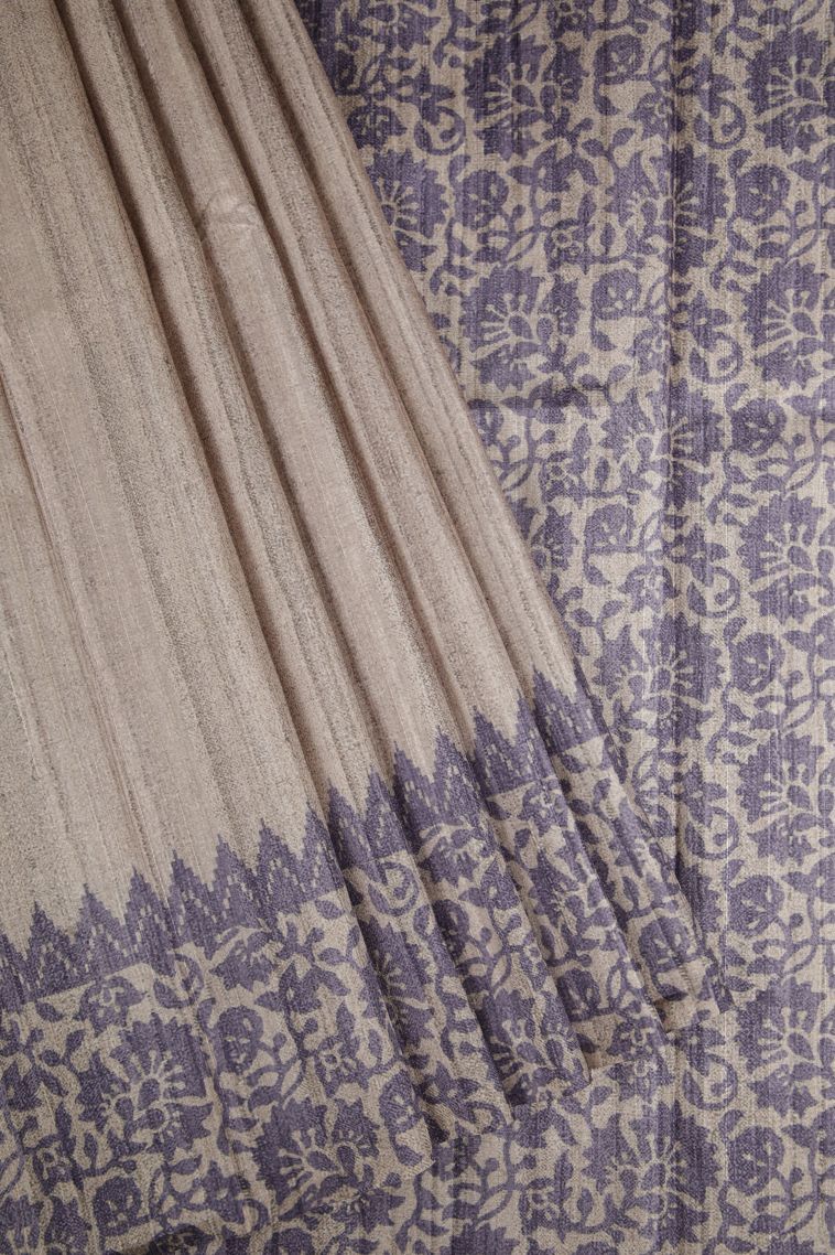 Coconut White Tussar Saree with Gold Zari Plain view 1