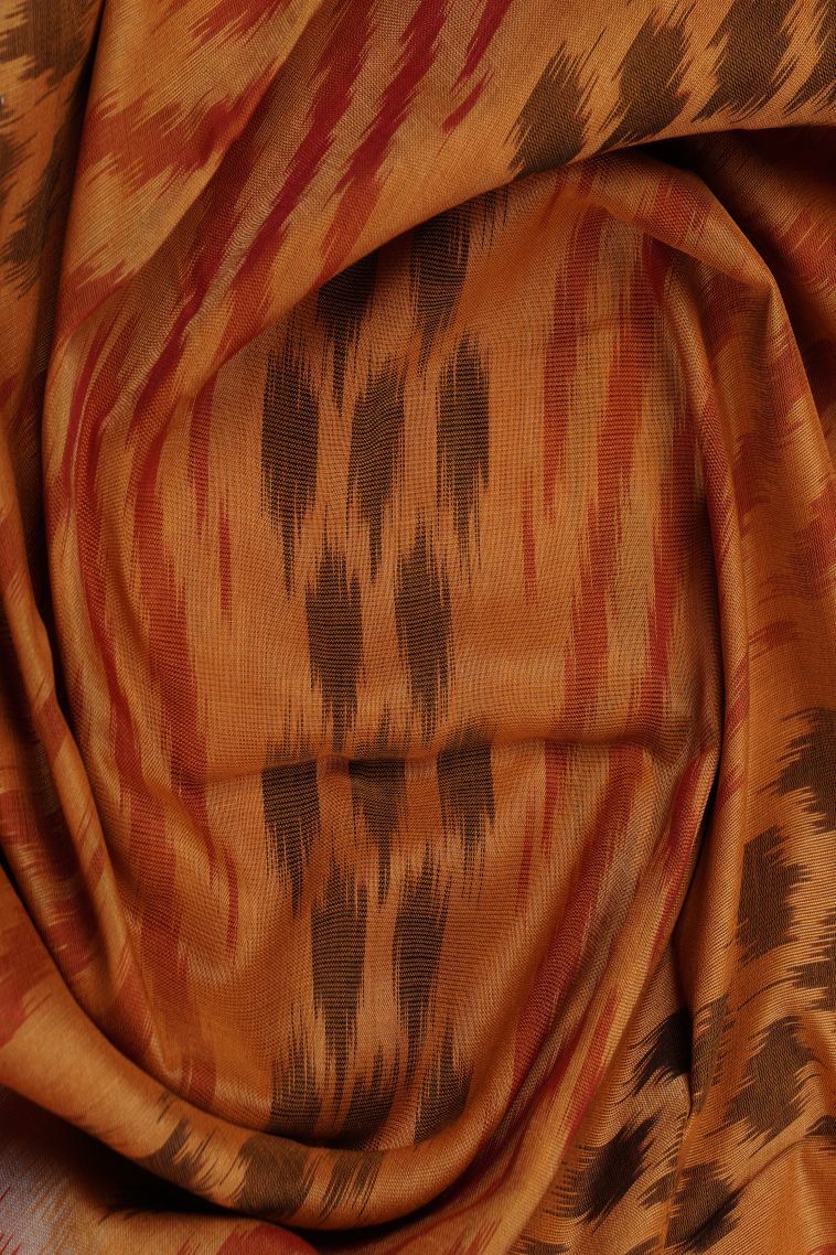 Honey Orange Ikkat Cotton Sarees with Without Zari Zari Geometric Shapes view 4