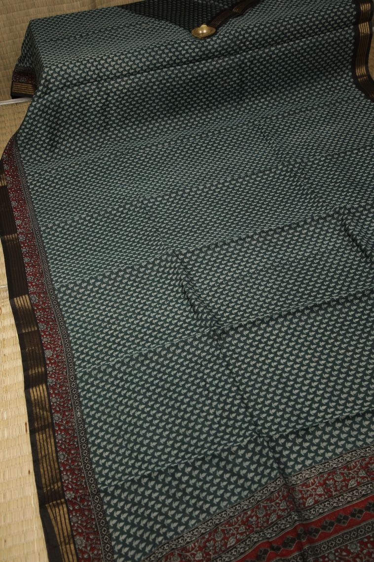 Gray Black Chanderi Cotton Sarees with Without Zari Zari Floral Patterns view 2