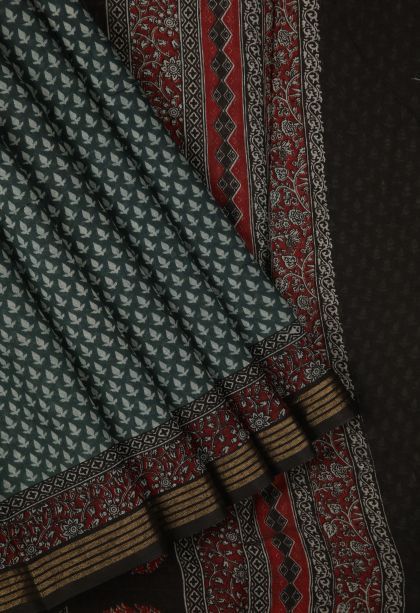 Gray Black Chanderi Cotton Sarees with Without Zari Zari Floral Patterns