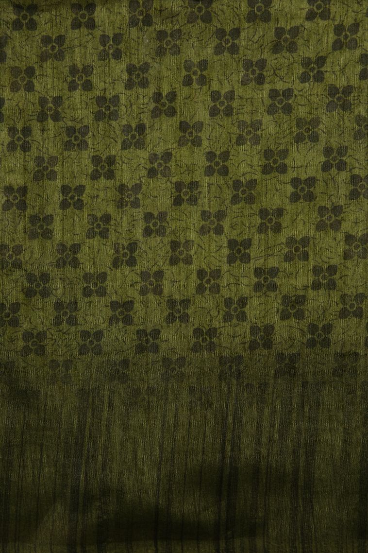 Olive Green Tussar Saree with Without Zari Zari Floral Patterns view 3