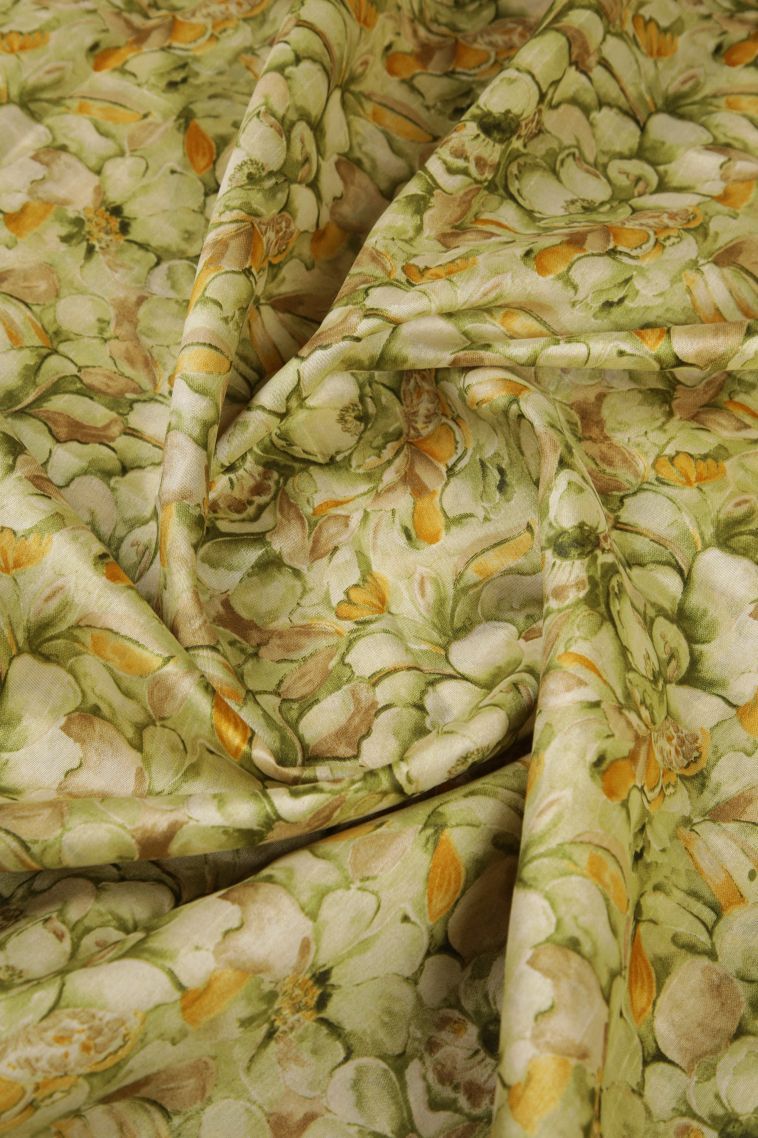 Olive Green Tussar Saree with Without Zari Zari Floral Patterns view 4