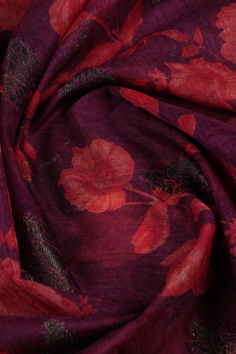 Magenta Purple Art Silk with Bronze Zari Floral Patterns view 4