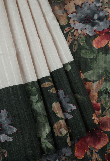 Chiffon White Tussar Silk Saree with Without Zari Zari Plain