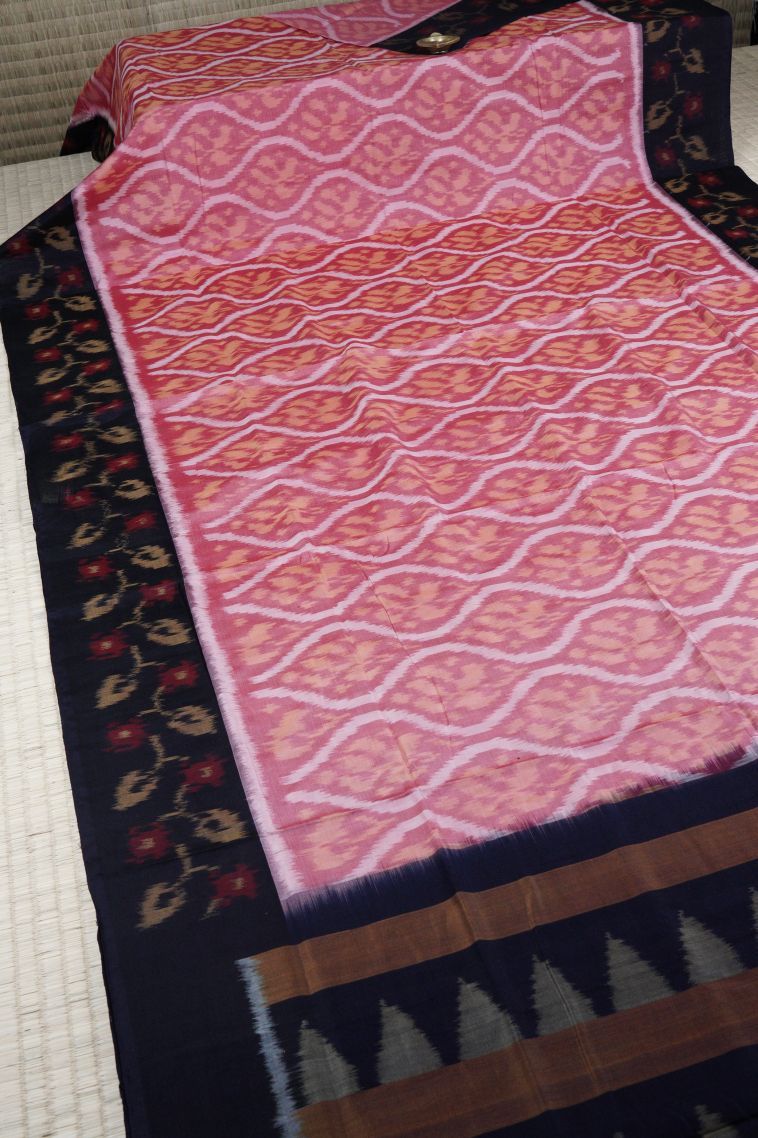 Rose Pink Ikkat Cotton Sarees with Without Zari Zari Geometric Shapes view 2
