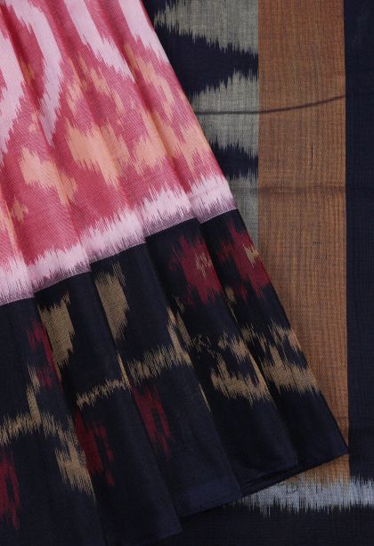 Rose Pink Ikkat Cotton Sarees with Without Zari Zari Geometric Shapes