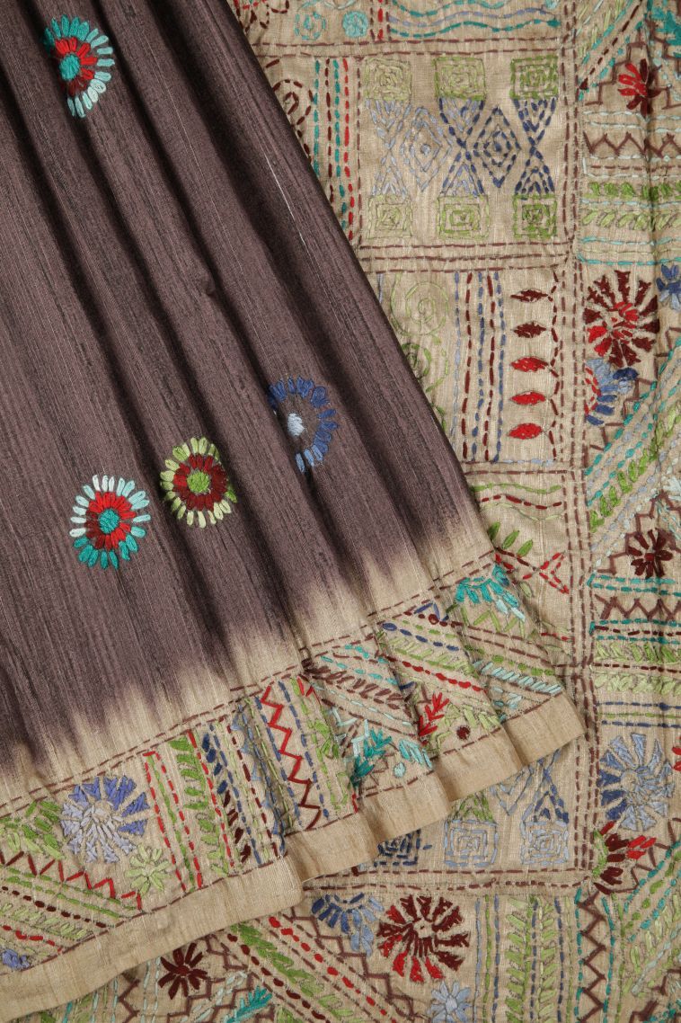 Tawny Brown Jute Sarees with Without Zari Zari Buttis (small Dots Or Motifs) view 1