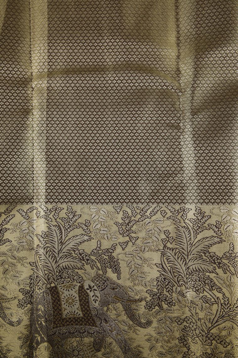 Olive Green Tissue Silk Sarees with Silver Zari Floral Patterns view 3