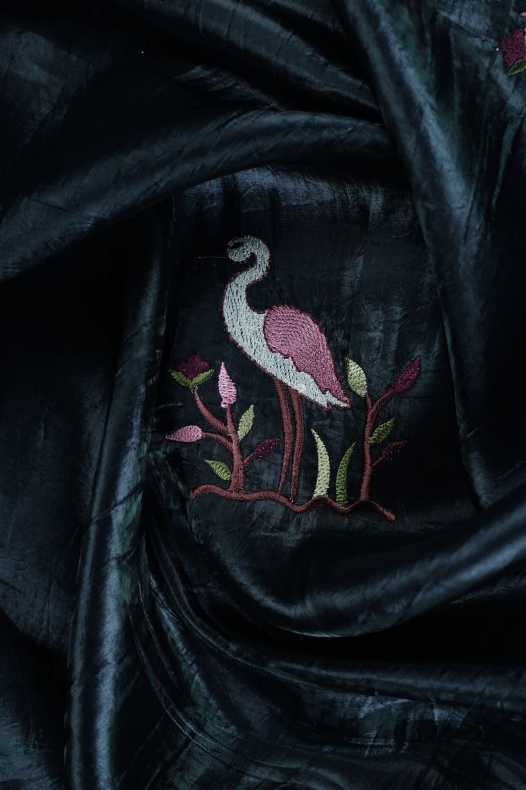 Charleston Black Organza Saree with Without Zari Zari Buttis (small Dots Or Motifs) view 4