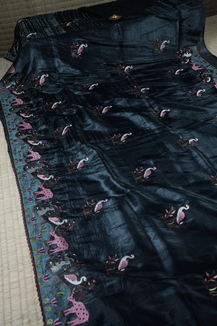 Charleston Black Organza Saree with Without Zari Zari Buttis (small Dots Or Motifs) view 2