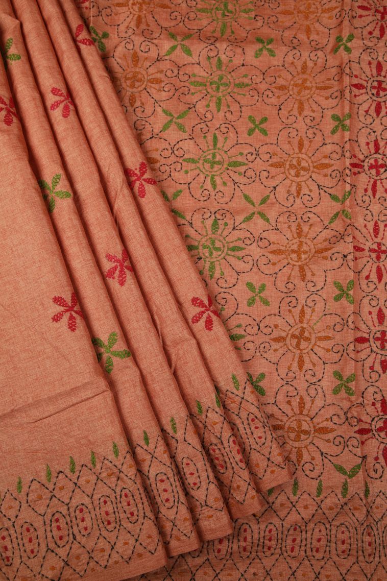 Peach Pink Tussar Silk Saree with Without Zari Zari Buttis (small Dots Or Motifs) view 1