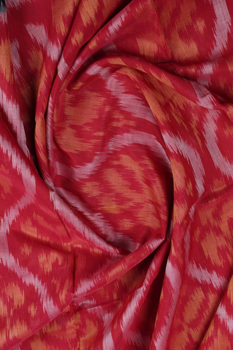 Rose  Red Ikkat Cotton Sarees with Without Zari Zari Geometric Shapes view 4