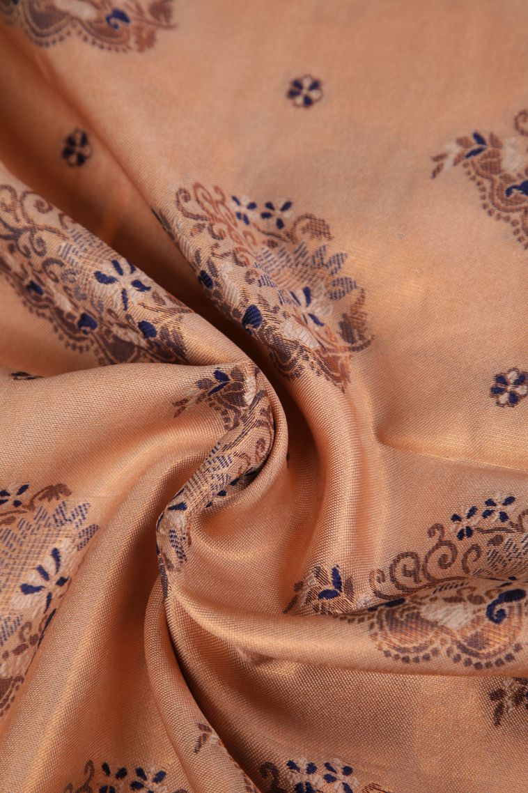 Peach Pink Apoorva Silk Sarees with Copper Zari Buttis (small Dots Or Motifs) view 4