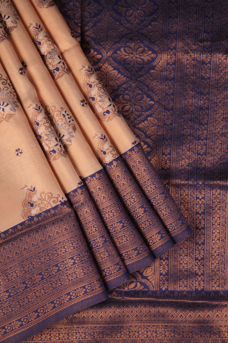 Peach Pink Apoorva Silk Sarees with Copper Zari Buttis (small Dots Or Motifs) view 1