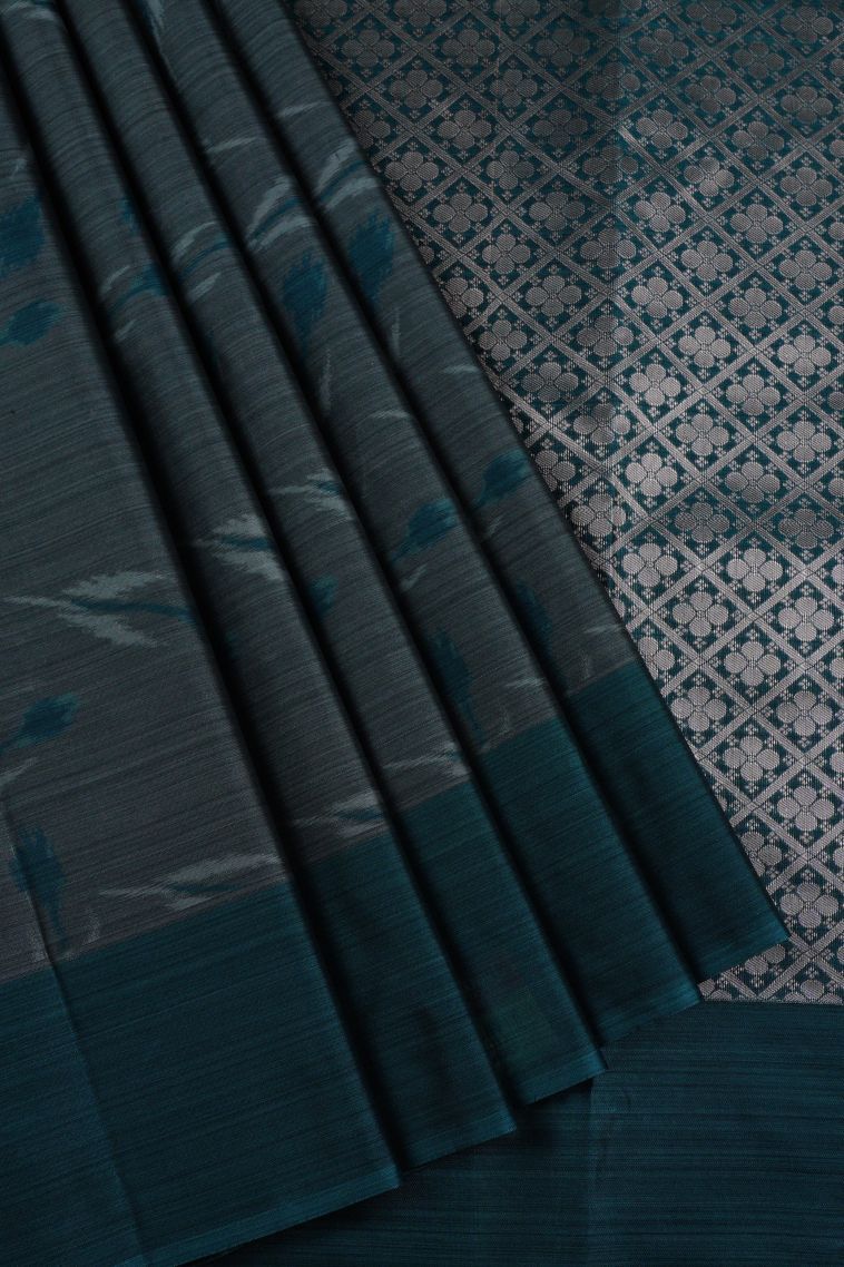 Charcoal Black Soft Silk Sarees with Without Zari Zari Geometric Shapes view 1