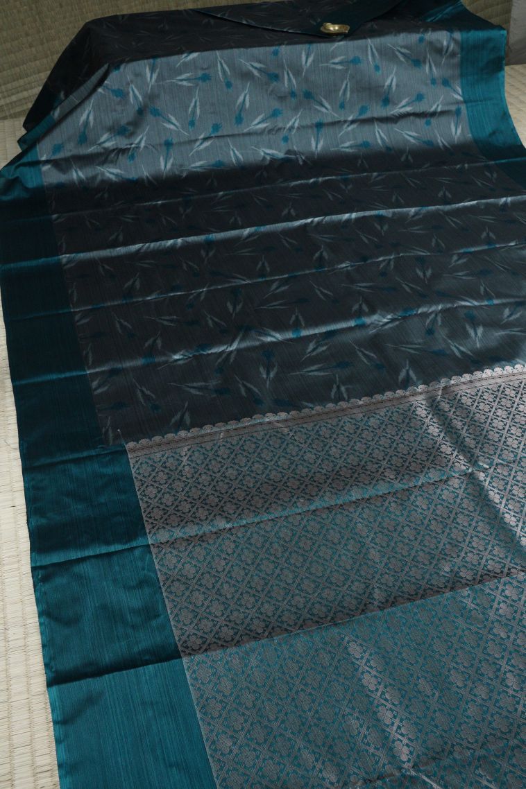 Charcoal Black Soft Silk Sarees with Without Zari Zari Geometric Shapes view 2