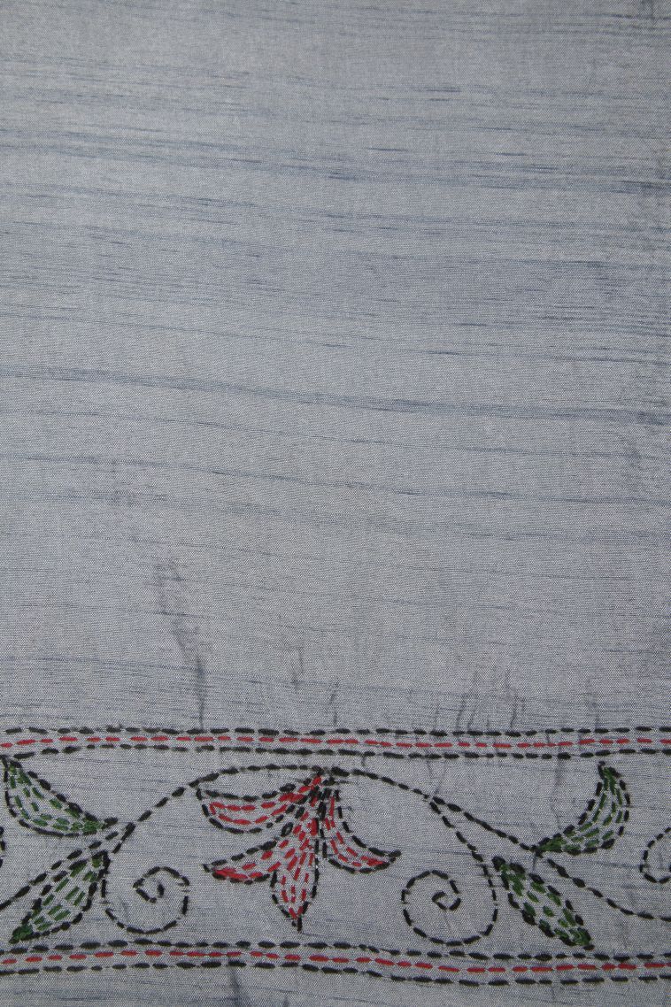 Gray Black Tussar Silk Saree with Without Zari Zari Floral Patterns view 3