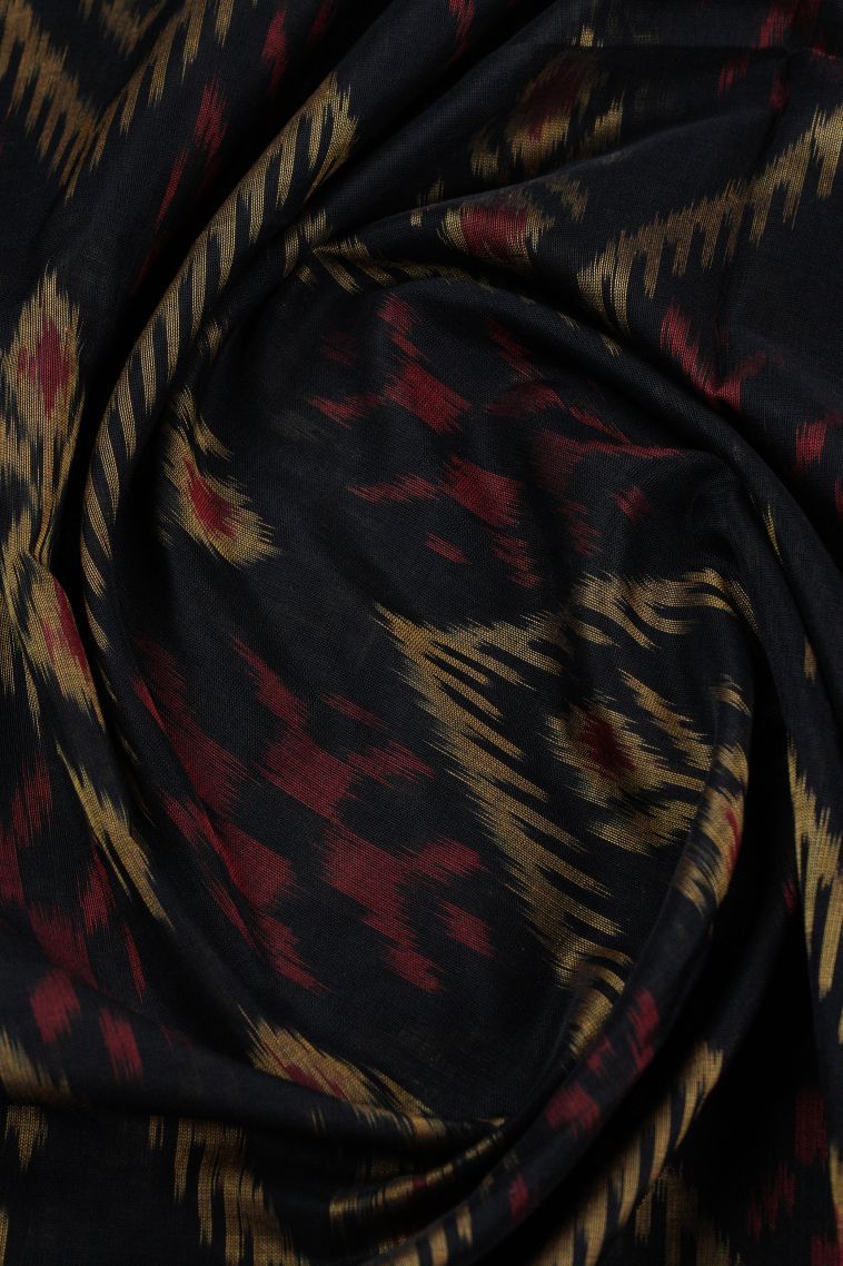 Asphalt Black Ikkat Cotton Sarees with Without Zari Zari Geometric Shapes view 4