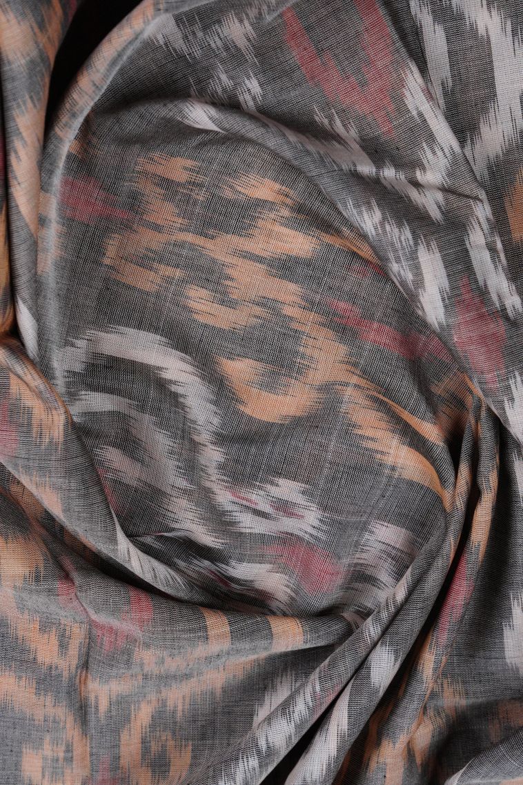 Gray Black Ikkat Cotton Sarees with Without Zari Zari Geometric Shapes view 4