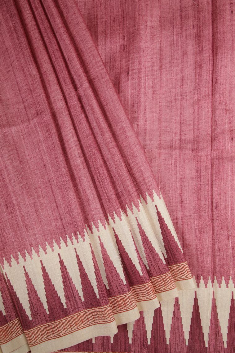 Wood Brown Tussar Saree with Without Zari Zari Plain view 1