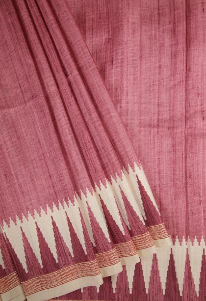 Wood Brown Tussar Saree with Without Zari Zari Plain