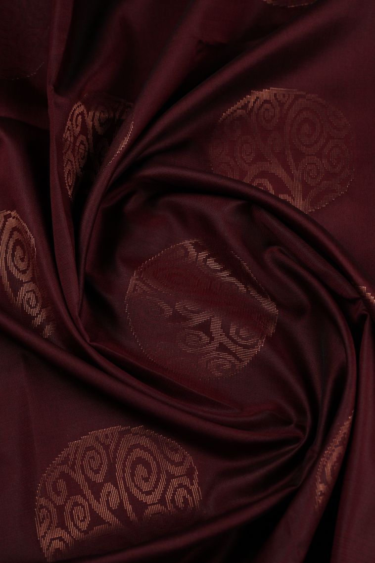 Sangria Red Soft Silk Saree with Copper Zari Buttis (small Dots Or Motifs) view 4