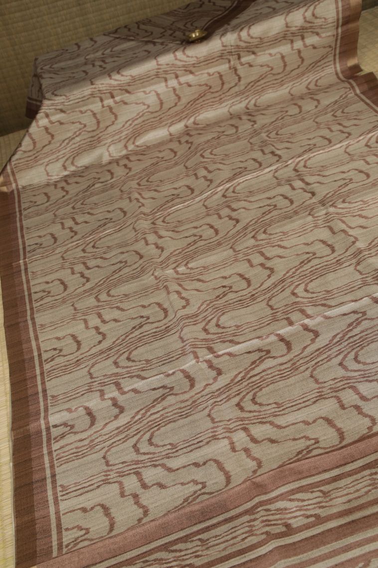 Peanut Brown Tussar Saree with Without Zari Zari Plain view 2