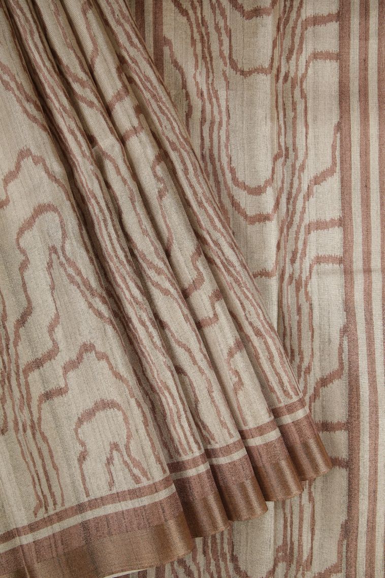 Peanut Brown Tussar Saree with Without Zari Zari Plain view 1