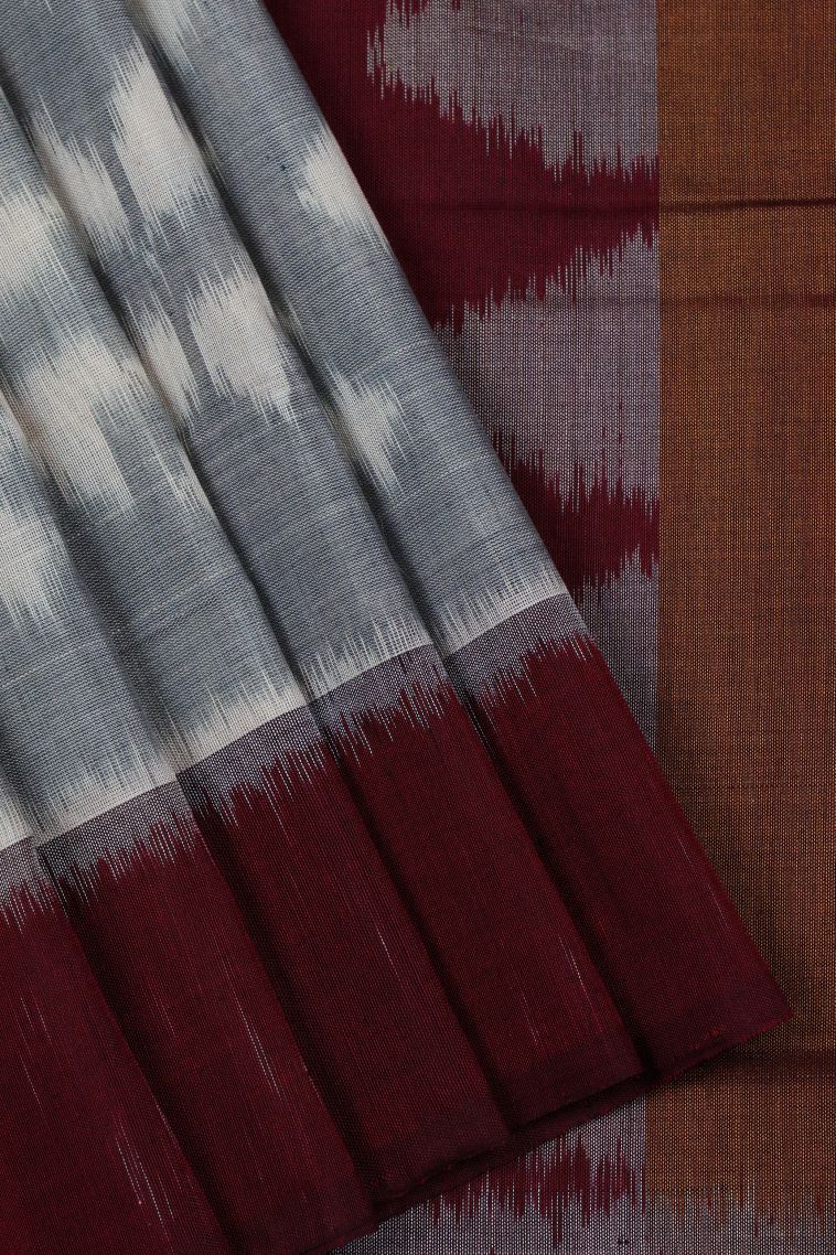 Gray Black Ikkat Cotton Sarees with Without Zari Zari Geometric Shapes view 1