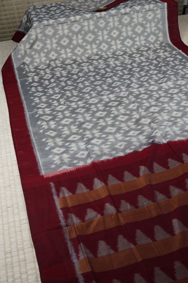 Gray Black Ikkat Cotton Sarees with Without Zari Zari Geometric Shapes view 2