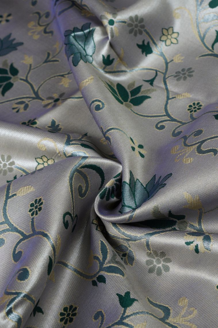 Pistachio Green Apoorva Silk Sarees with Silver Zari Floral Patterns view 4