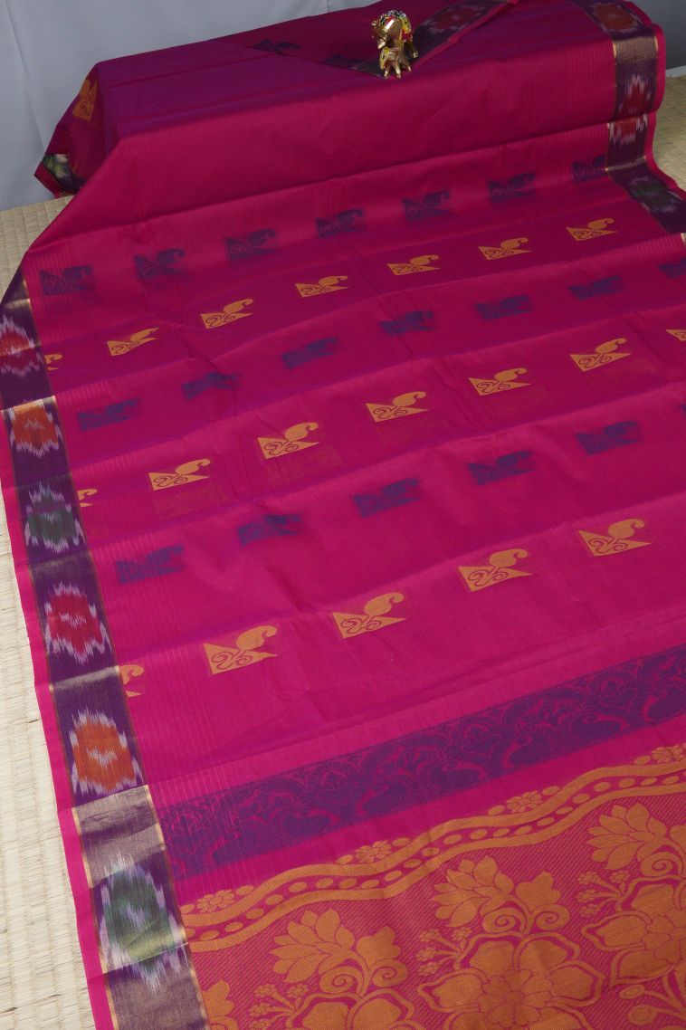 Magenta  Pink Kanchi Cotton Sarees with Without Zari Zari Buttis (small Dots Or Motifs) view 2