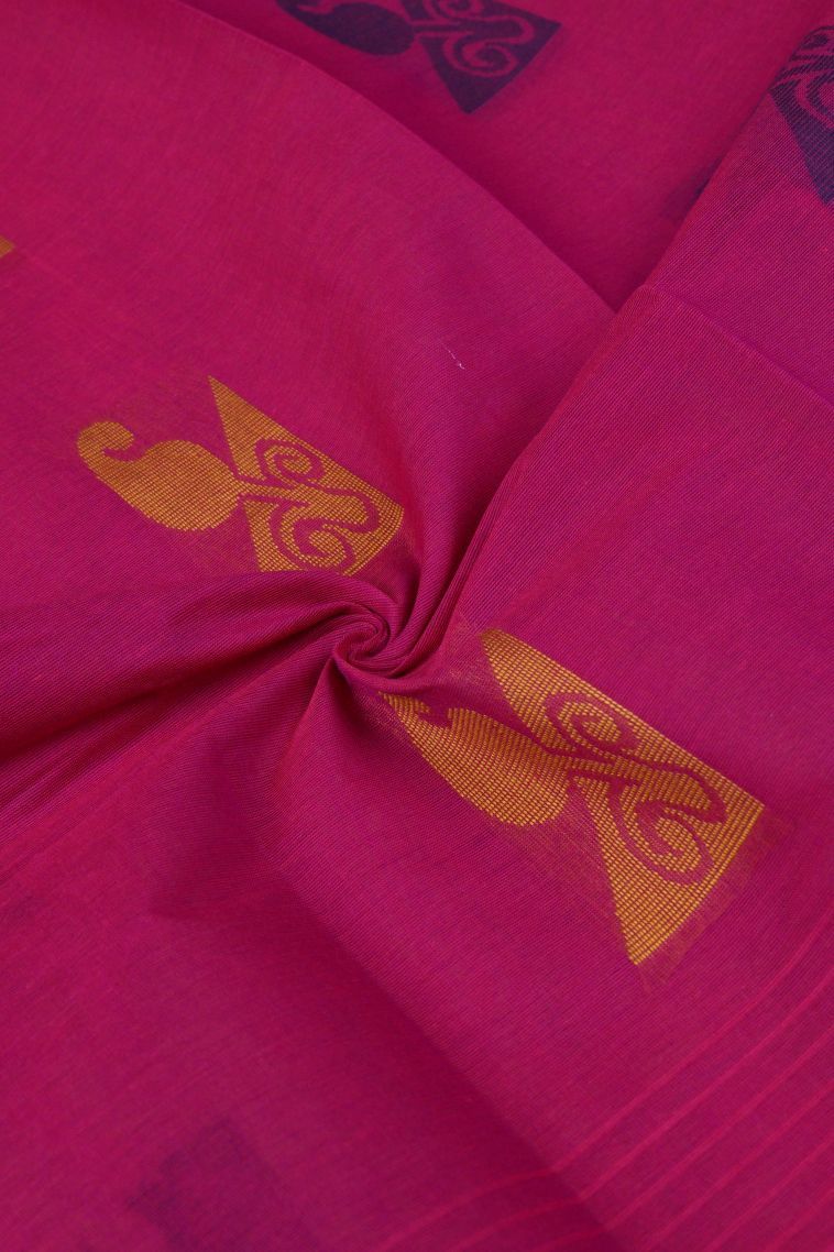 Magenta  Pink Kanchi Cotton Sarees with Without Zari Zari Buttis (small Dots Or Motifs) view 4