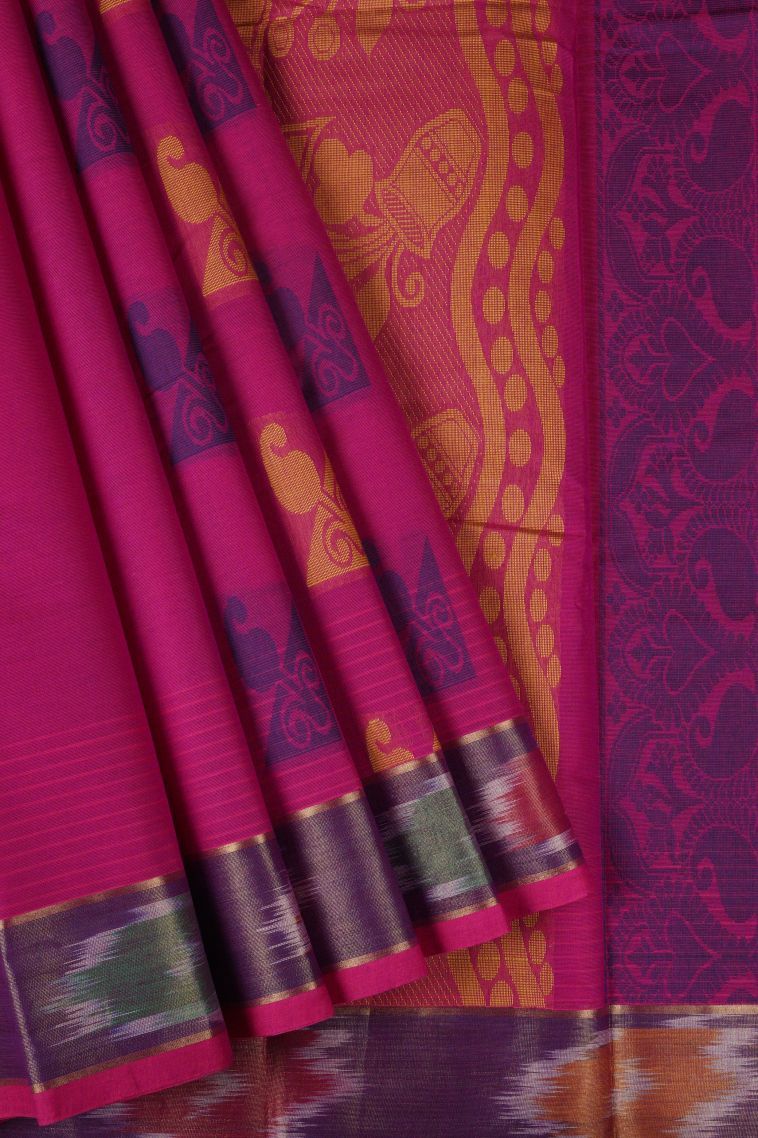 Magenta  Pink Kanchi Cotton Sarees with Without Zari Zari Buttis (small Dots Or Motifs) view 1