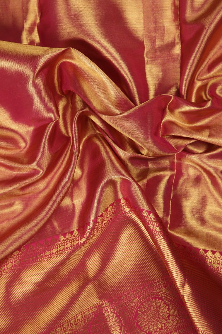 Gold Kanchipuram Silk Sarees with Gold Zari Floral Patterns view 3