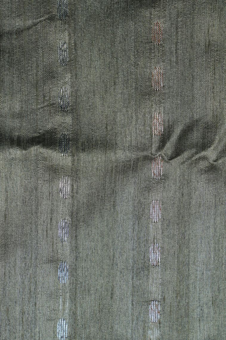 Navy Blue Tussar Saree with Gold Zari Buttis (small Dots Or Motifs) view 3