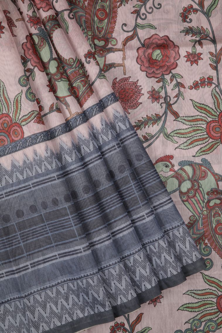 Crepe Pink Tussar Saree with Without Zari Zari Floral Patterns view 1