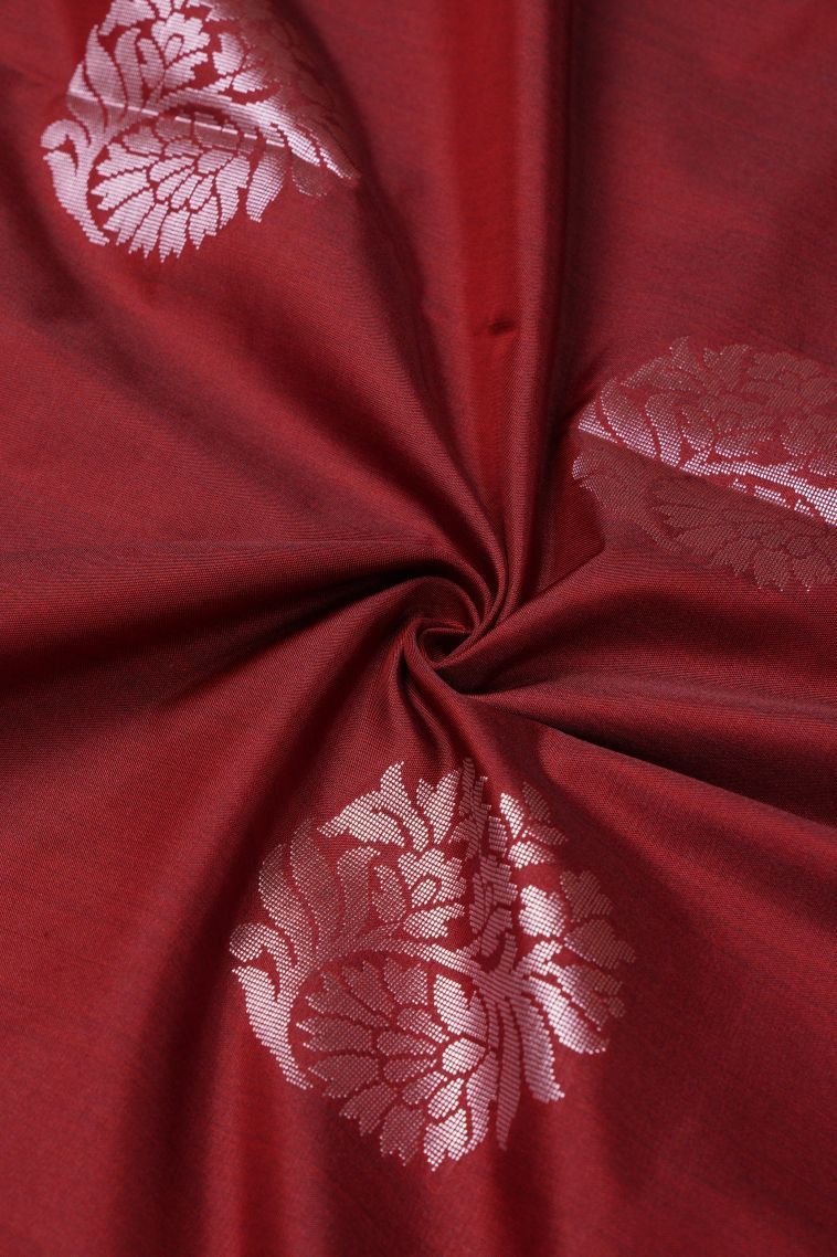 Berry Red Soft Silk Saree with Silver Zari Buttis (small Dots Or Motifs) view 4