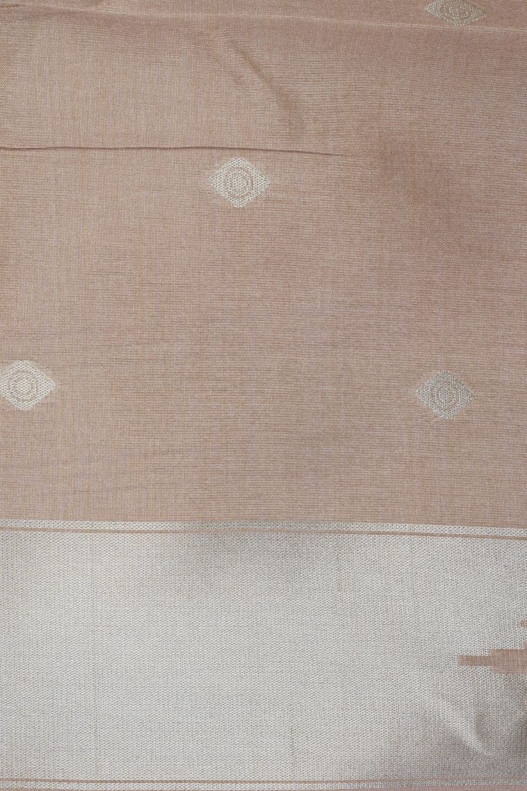 Tortilla Brown Tussar Saree with Silver Zari Floral Patterns view 3