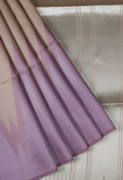 Tortilla Brown Tussar Saree with Silver Zari Floral Patterns