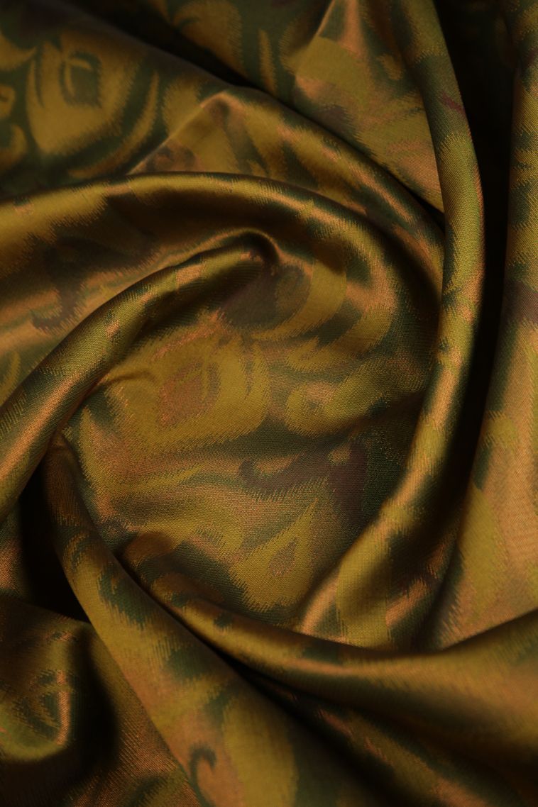 Olive Green Apoorva Silk Sarees with Copper Zari Geometric Shapes view 4