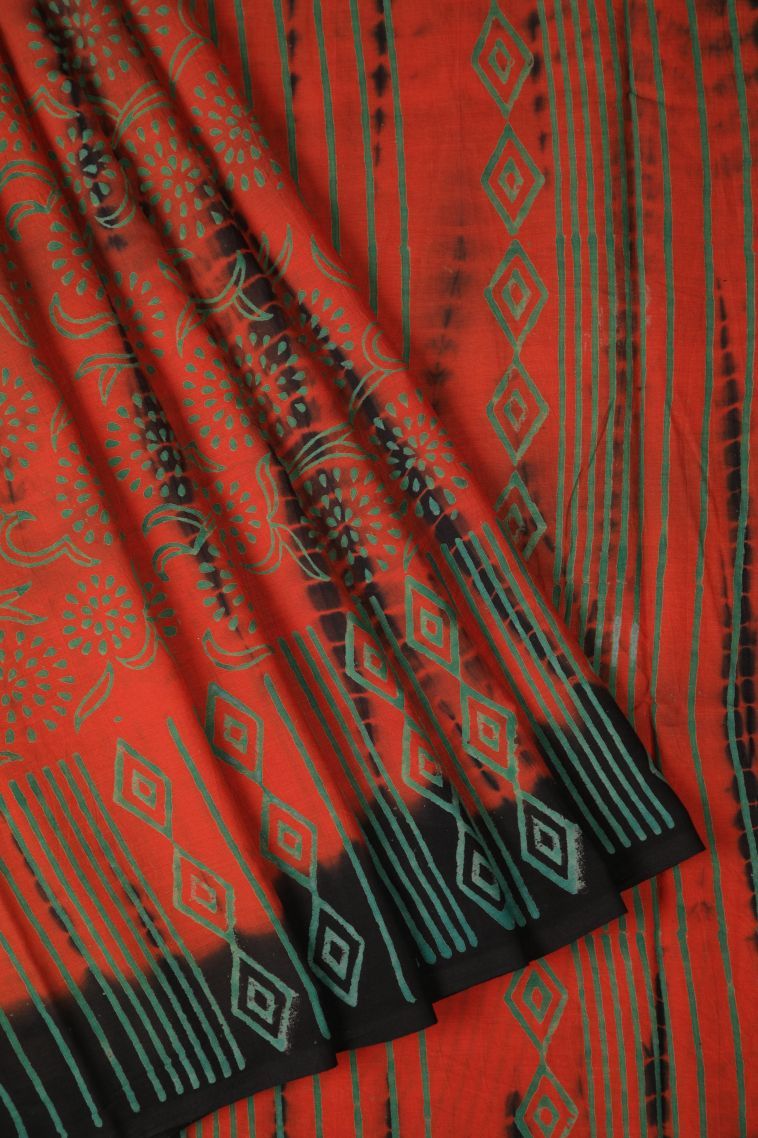 Rose  Red Cotton Sarees with Without Zari Zari Floral Patterns view 1