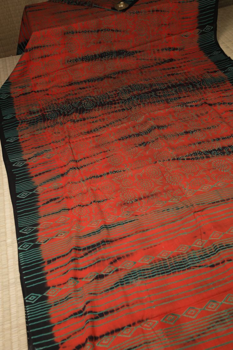 Rose  Red Cotton Sarees with Without Zari Zari Floral Patterns view 2