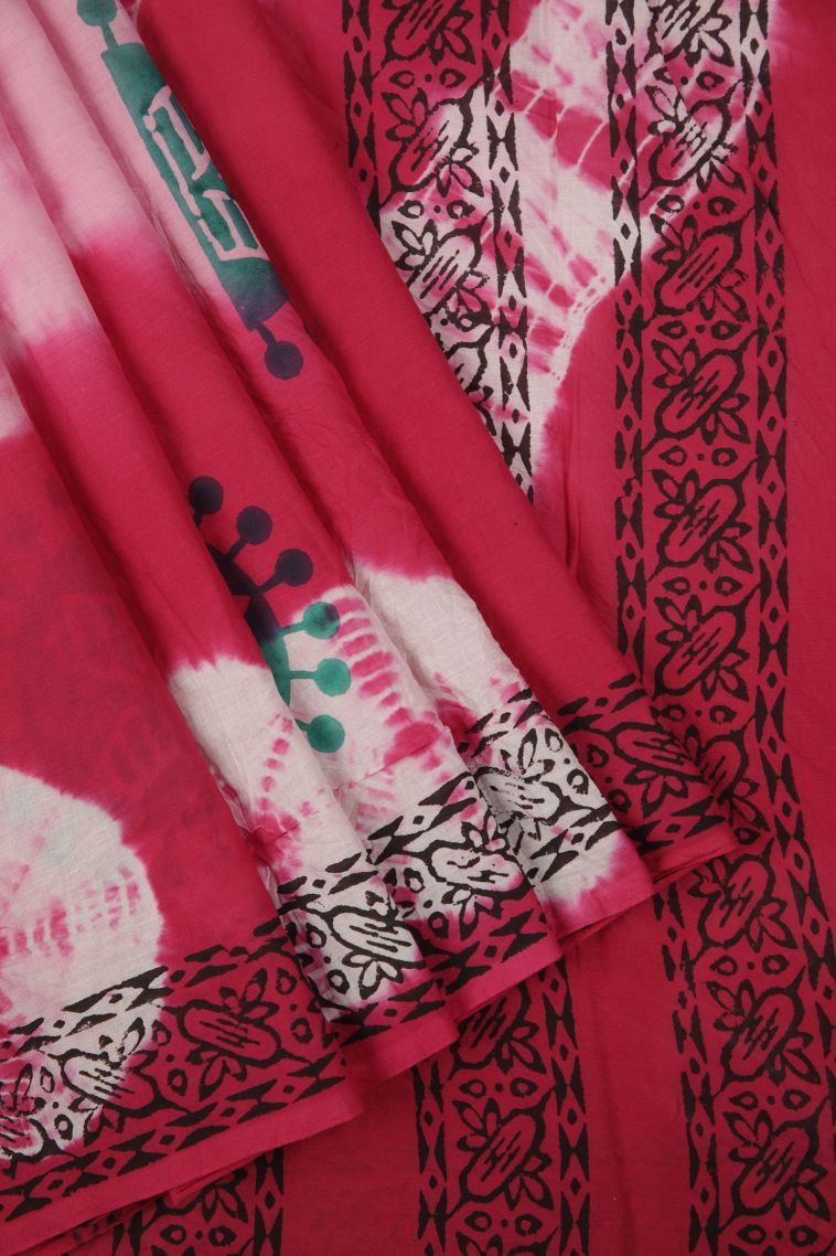 Punch Pink Cotton Sarees with Without Zari Zari Buttis (small Dots Or Motifs) view 1
