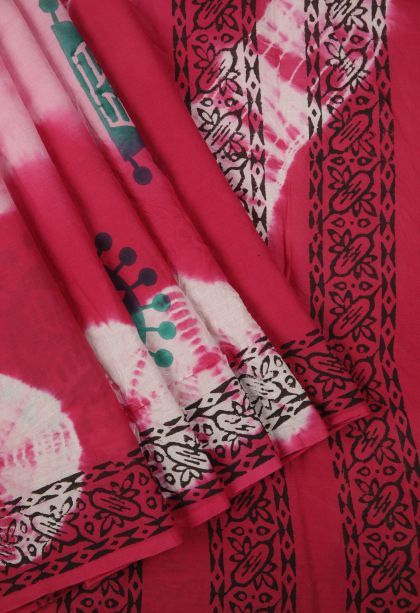 Punch Pink Cotton Sarees with Without Zari Zari Buttis (small Dots Or Motifs)
