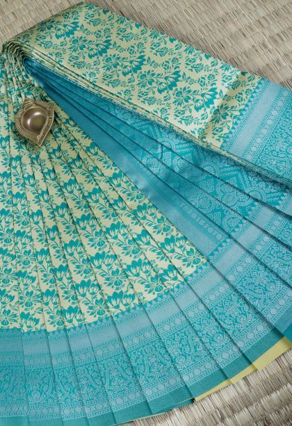 Lemon Yellow Visiri Madippu Silk Sarees with Silver Zari Floral Patterns