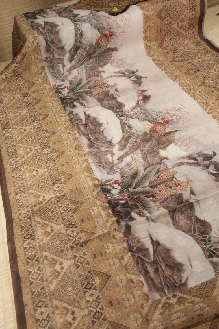 Chiffon White Tussar Saree with Without Zari Zari Floral Patterns view 2