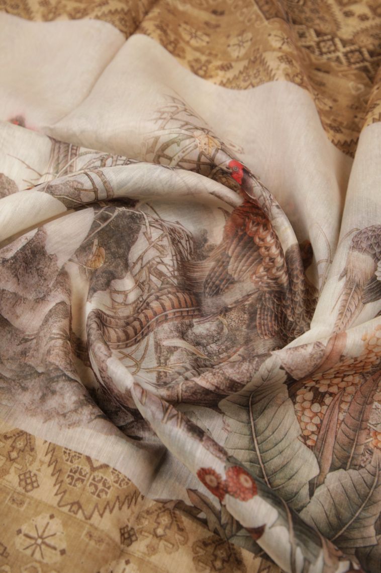 Chiffon White Tussar Saree with Without Zari Zari Floral Patterns view 4